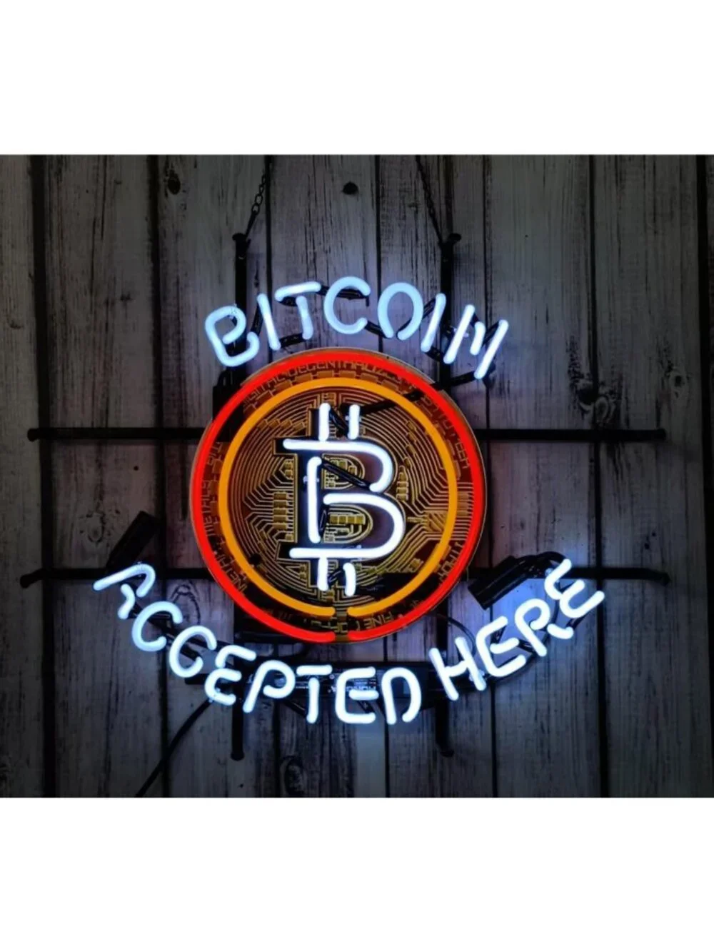 Handmade Neon Tube Wall Decor 24x20 Inch - Bitcoin Accepted Here Sign for Bar